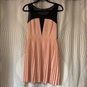 Blush Pleated V Mesh Dress
